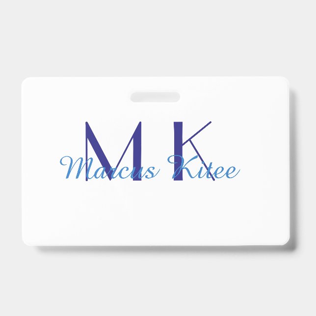 Tarjeta De Identificación simple minimal monogram personalized name blue ret (Parte frontal)