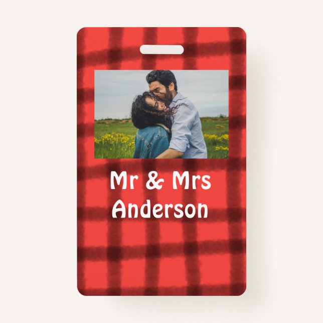 Tarjeta De Identificación Simple minimal mr and mrs add your name photo red  (Anverso)