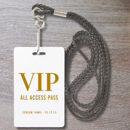 Tarjeta De Identificación Simple Moderno Pase de Acceso Total VIP con Letra