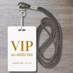 Tarjeta De Identificación Simple Moderno Pase de Acceso Total VIP con Letra