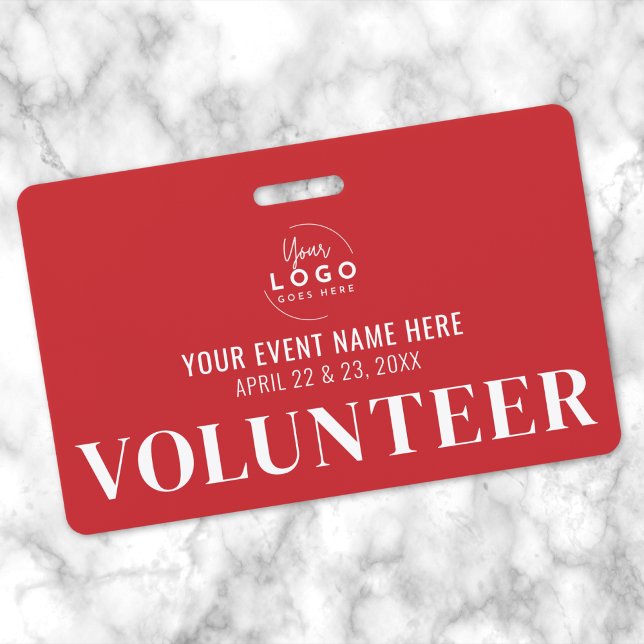 Tarjeta De Identificación Simple Red Voluntario (Red Volunteer Badge )