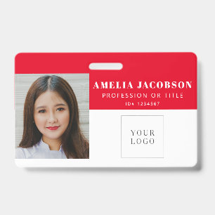 Tarjeta De Identificación Simple Rojo Blanco Logotipo de código de barras de