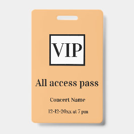 Tarjeta De Identificación simple vip todos acceso contraseña concierto de no
