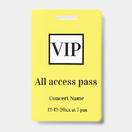 Tarjeta De Identificación simple vip todos acceso contraseña concierto de no