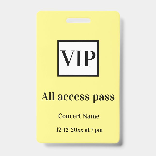 Tarjeta De Identificación simple vip todos acceso contraseña concierto de no (Front)