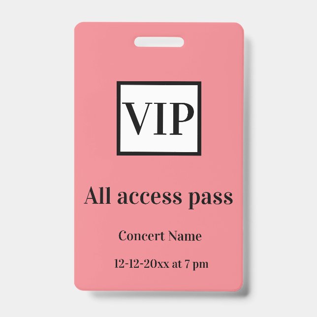 Tarjeta De Identificación simple vip todos acceso contraseña concierto de no (Front)