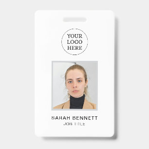 Tarjeta De Identificación Simple White Professional Employee Office Photo ID