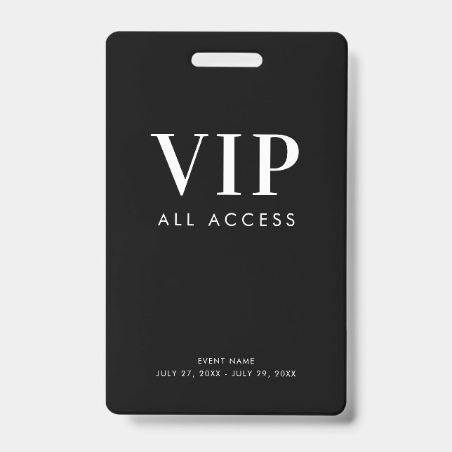 Tarjeta De Identificación Simple y moderno evento VIP VIP All Access Pass (Parte frontal)