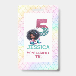 Tarjeta De Identificación Sirena Afroamericana Cumpleaños número 5 Foto