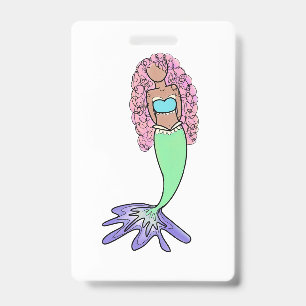 Tarjeta De Identificación sirena arcoíris rosa azul morado verde negro rizad