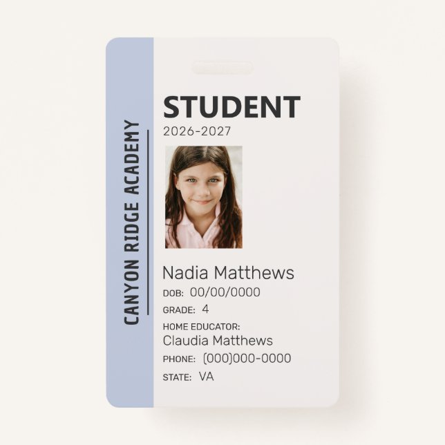 Tarjeta De Identificación Sky Blue Stripe Homeschool Student ID Badge (Anverso)