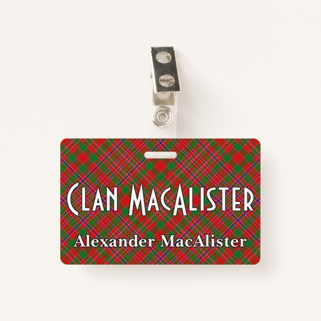 Tarjeta De Identificación Snappy Clan MacAlister Tartan (Anverso con clip)