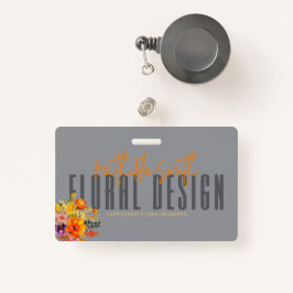 Tarjeta De Identificación Sophisticated Floral Design Gray Orange Flowers