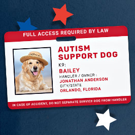 Tarjeta De Identificación Soporte de autismo Servicio personalizado Dog Phot