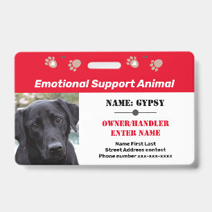 Tarjeta De Identificación Soporte Emocional Animal ID One Photo Option