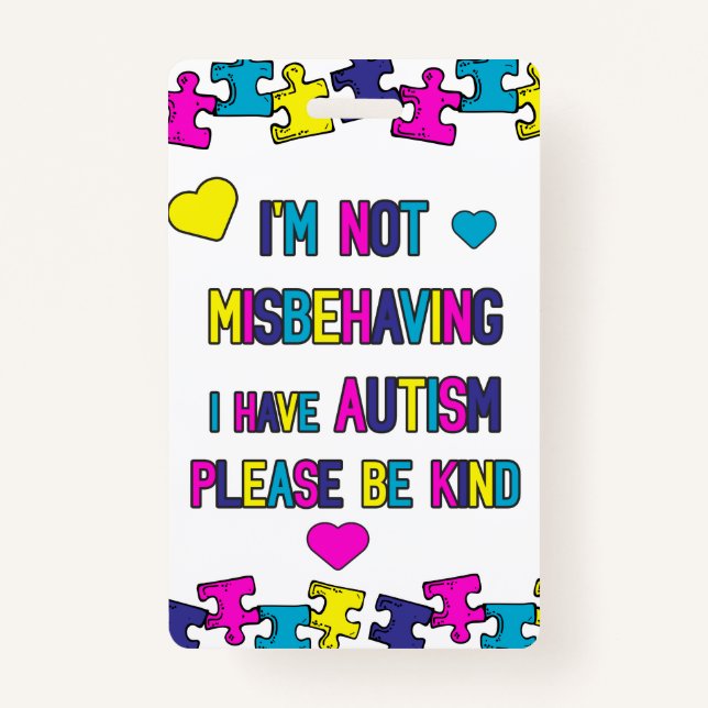 Tarjeta De Identificación Soy autista, no malcomportarse, ser amable contact (Anverso)