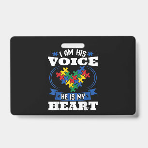 Tarjeta De Identificación Soy su voz Él es mi corazón Conciencia del autismo
