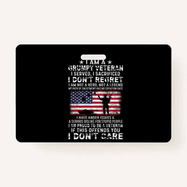 Tarjeta De Identificación Soy Un Veterano Gruñón Que He Servido Y Sacrificé  (Anverso)