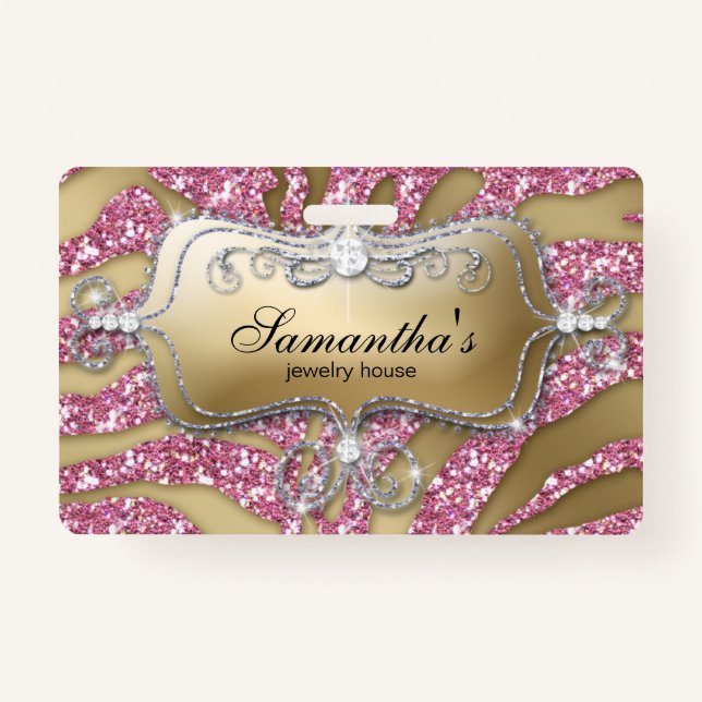Tarjeta De Identificación Sparkle Jewelry Zebra Gold Pink (Anverso)