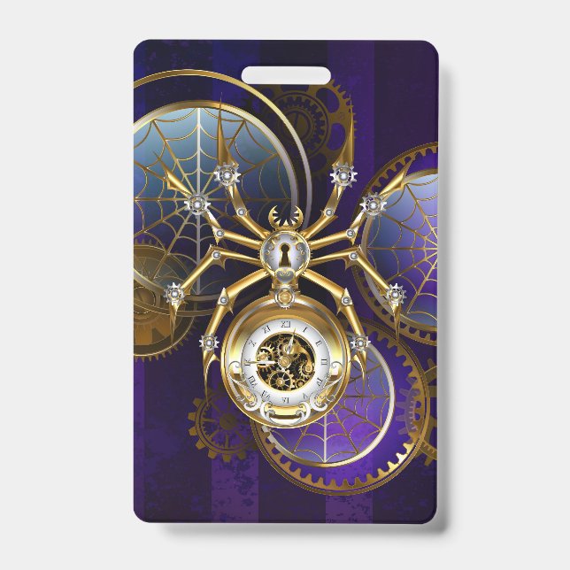 Tarjeta De Identificación Spider Steampunk sobre fondo morado (Anverso)
