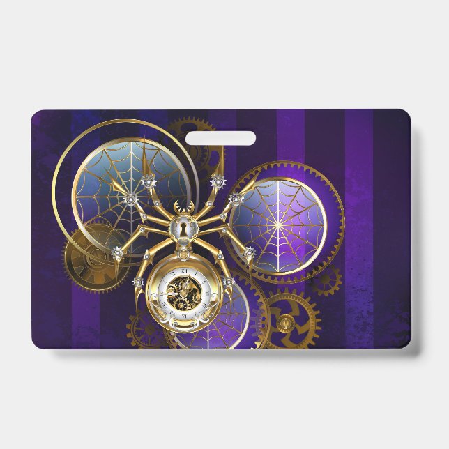 Tarjeta De Identificación Spider Steampunk sobre fondo morado (Parte frontal)