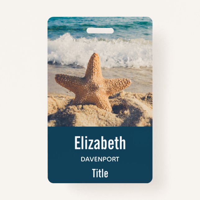 Tarjeta De Identificación Starfish en una foto de una playa de arena (Anverso)