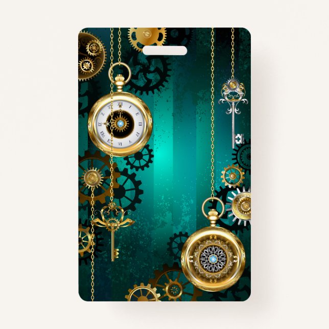 Tarjeta De Identificación Steampunk Jewelry Watch sobre un fondo verde (Anverso)