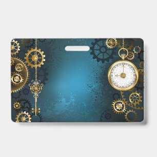Tarjeta De Identificación Steampunk turquoise Background with Gears
