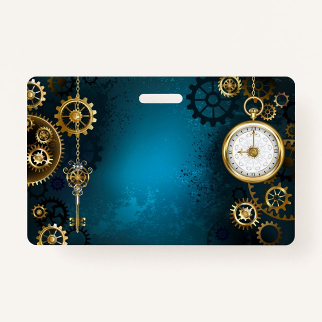 Tarjeta De Identificación Steampunk turquoise Background with Gears (Anverso)