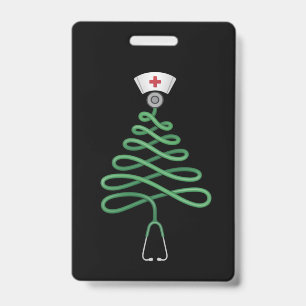 Tarjeta De Identificación Stethoscope Árbol de Navidad Enfermera Bata de Nav