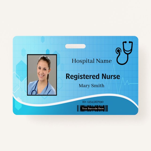 Tarjeta De Identificación Stethoscope Blue Medical Hearbeat Photo ID (Anverso)