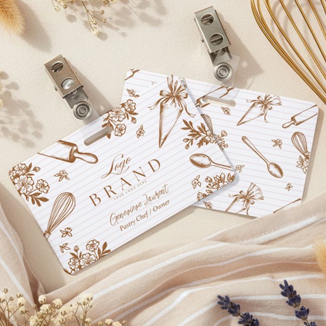 Tarjeta De Identificación Stripe Baking Utensil Pastry Cake Bakery Shop Logo (Stripe Baking Utensil Pastry Cake Bakery Shop Logo Badge)