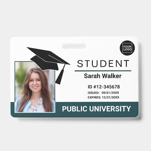 Tarjeta De Identificación Student Photo ID School University Badge – Teal (Parte frontal)