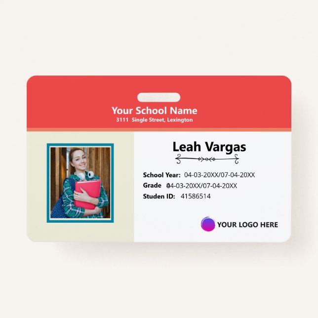 Tarjeta De Identificación Student School Badge - Modern Identification card (Anverso)