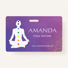 Tarjeta De Identificación Sukhasna Pose Purple Mandala Chakra Apellido