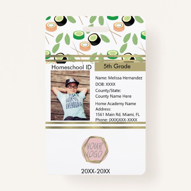 Tarjeta De Identificación Sushi estudiantil privado sin escolaridad (Anverso)