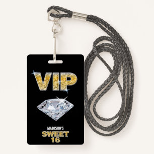 Tarjeta De Identificación Sweet 16 Diamond Black Gold VIP Pass