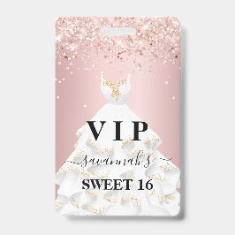 Tarjeta De Identificación Sweet 16 rubor rosa brillo polvo nombre vip