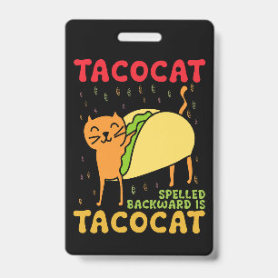 Tarjeta De Identificación Tacocat deletreado al revés Tacos Gatos Cinco De M