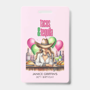 Tarjeta De Identificación Tacos de color rosa intenso Cumpleaños Despedida d