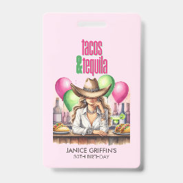 Tarjeta De Identificación Tacos de color rosa intenso Cumpleaños Despedida d