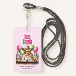 Tarjeta De Identificación Tacos Rosados Calientes Cumpleaños Bachelorette Br