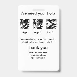 Tarjeta De Identificación tarro de propinas para la recogida de donaciones a