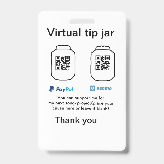Tarjeta De Identificación tarro de propinas virtual código q r donación de d (Parte frontal)