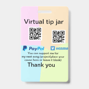 Tarjeta De Identificación tarro de propinas virtual código q r donación de d