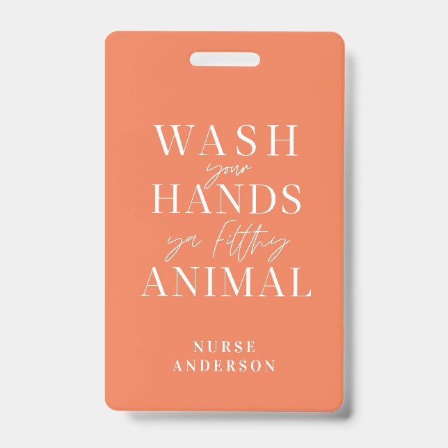 Tarjeta De Identificación te lavas las manos, sucio animal (Parte frontal)