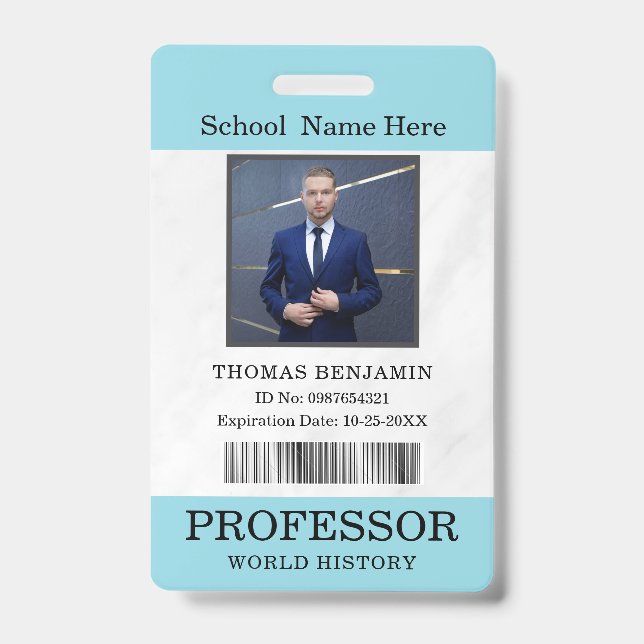 Tarjeta De Identificación Teacher ID Card Name School Template Photo Badge (Parte frontal)