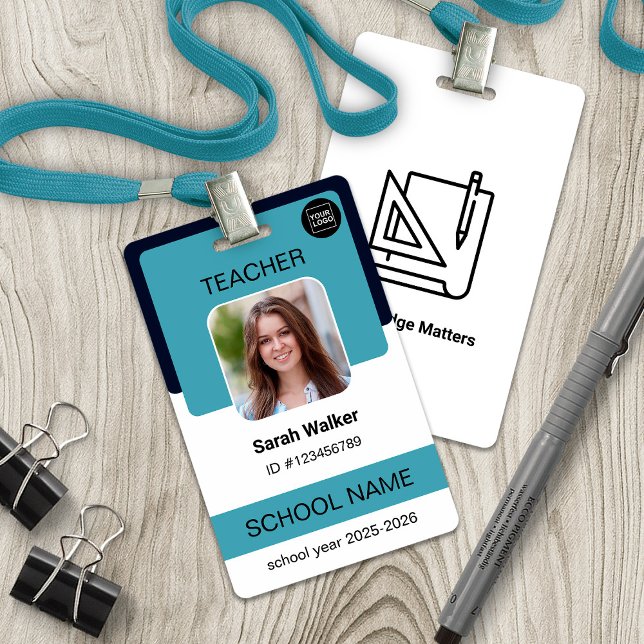 Tarjeta De Identificación Teacher Photo ID Badge - School Staff - Dusty Blue (Teacher Photo ID Badge - School Staff - Dusty Blue)