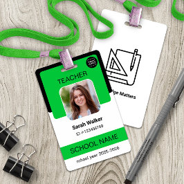 Tarjeta De Identificación Teacher Photo ID Badge – School Staff - Green