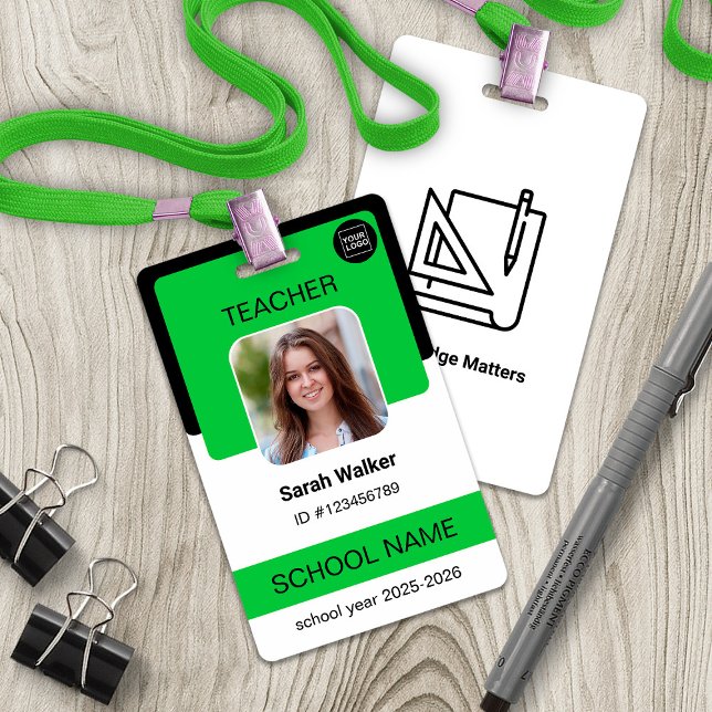 Tarjeta De Identificación Teacher Photo ID Badge – School Staff - Green (Teacher Photo ID Badge – School Staff - Green)